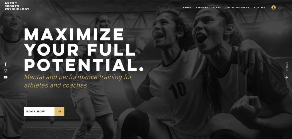 Sports Psychology Website Template Example by WIX with Book Now CTA